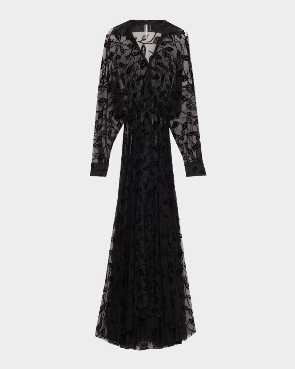 Leaf Burnout Velvet Super Oversized Boyfriend Shirt Flared Gown